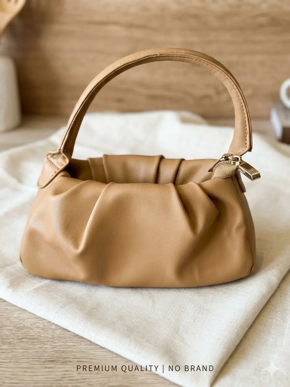 Classic Tan Gathered Wristlet Clutch